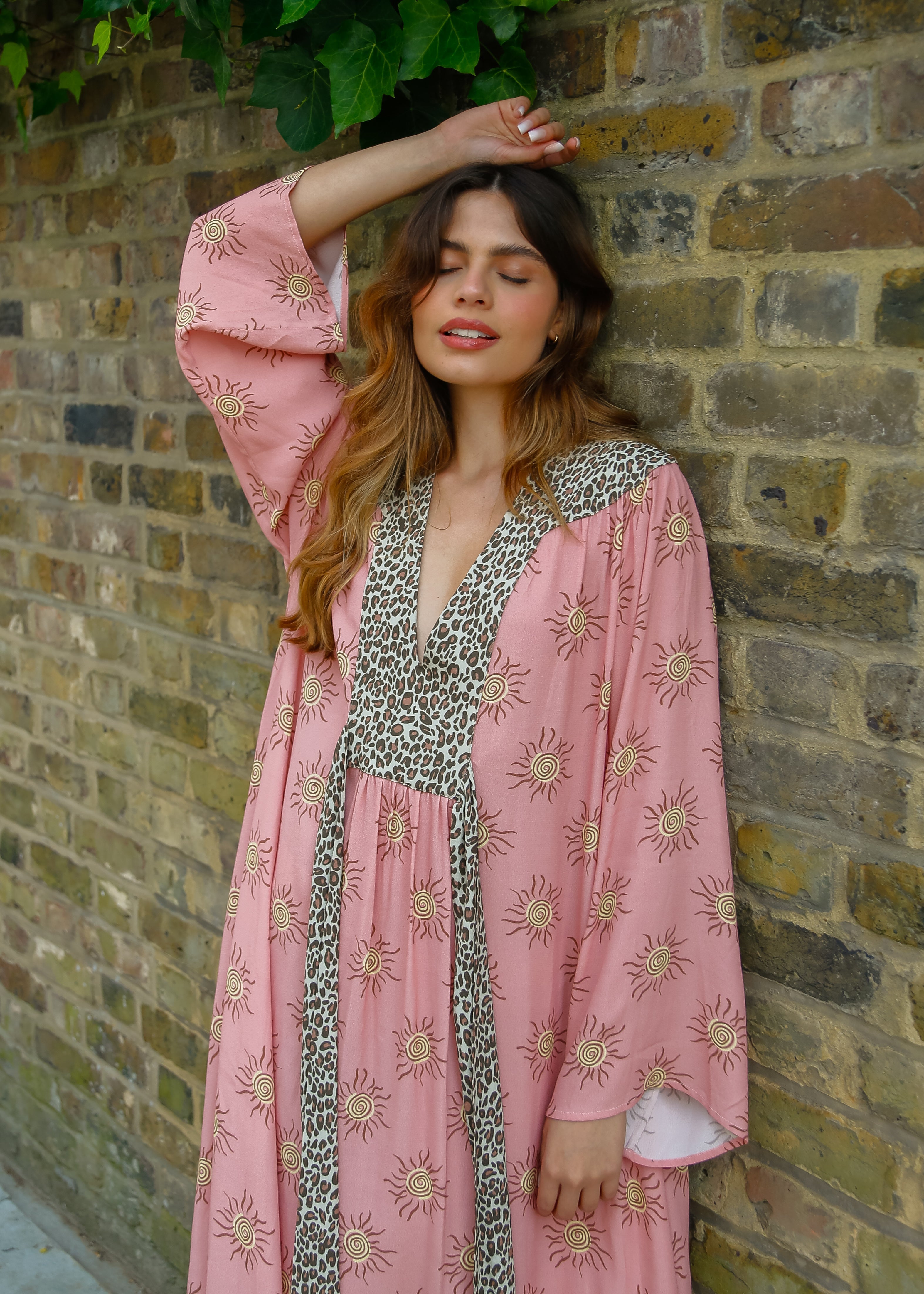 Primrose Park Lulu Dress in Wavy Sun Shell Pink Leopard Brown