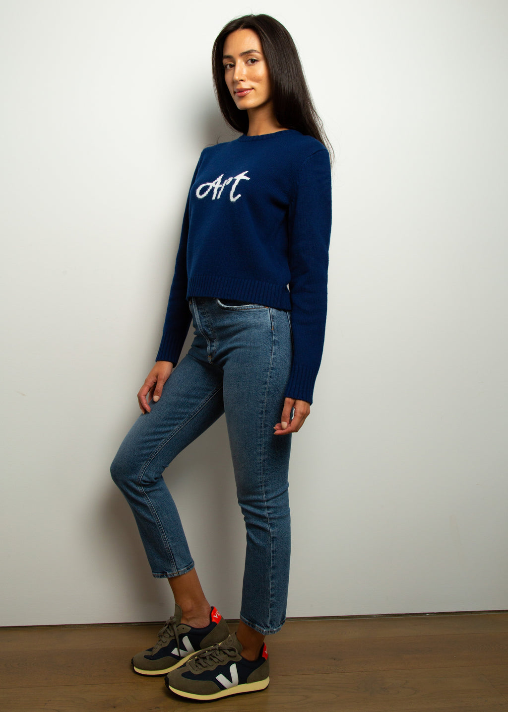 BF Cropped Art Jumper in Navy
