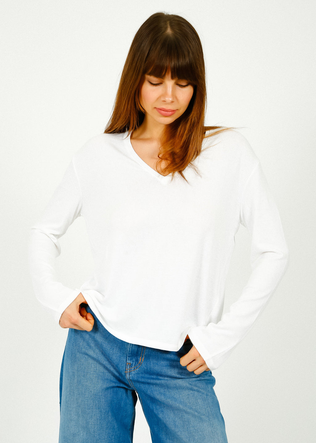 Rag & Bone The Knit Vee LS in White