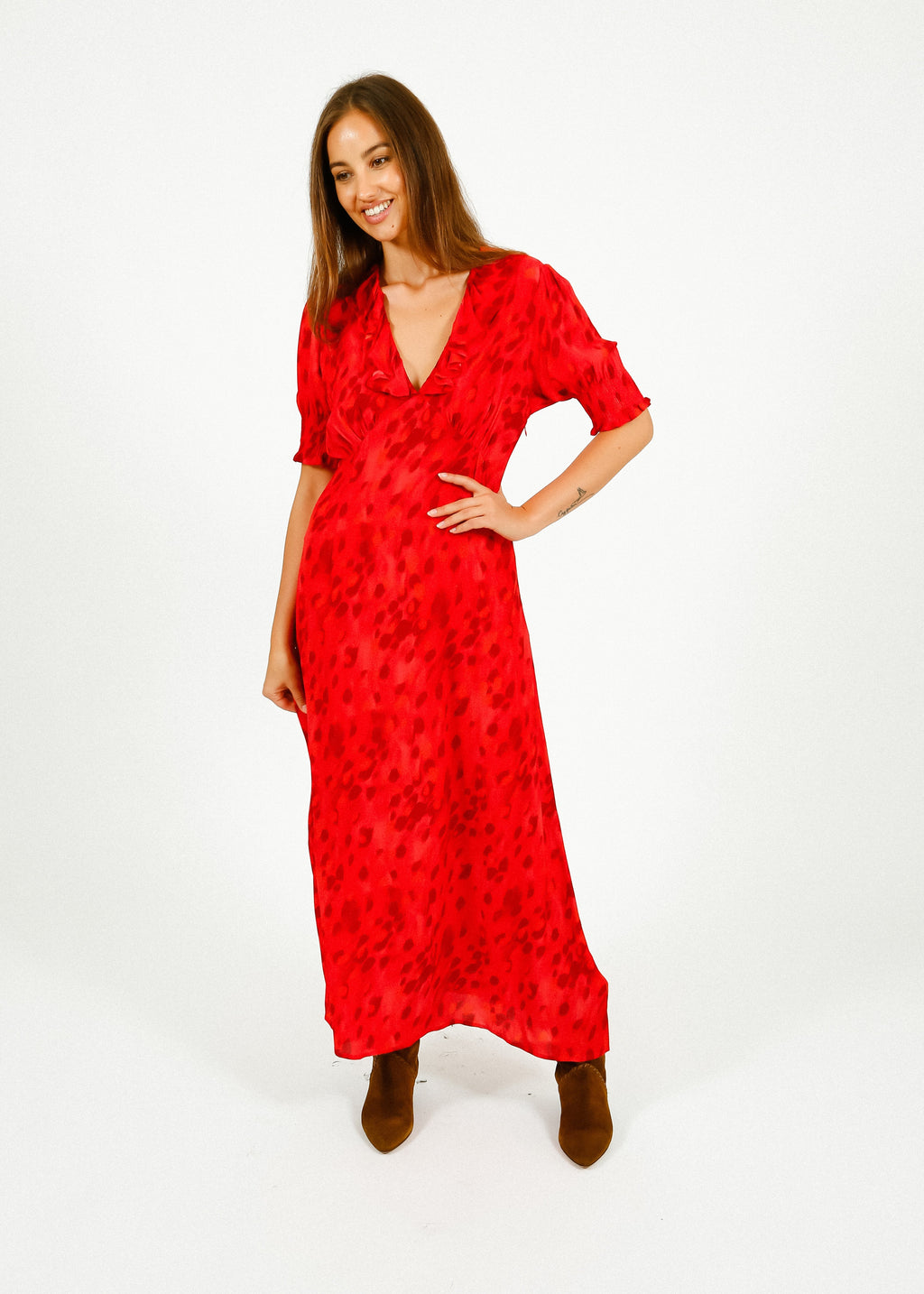 Primrose Park Dolly Dress in Brushwork Red