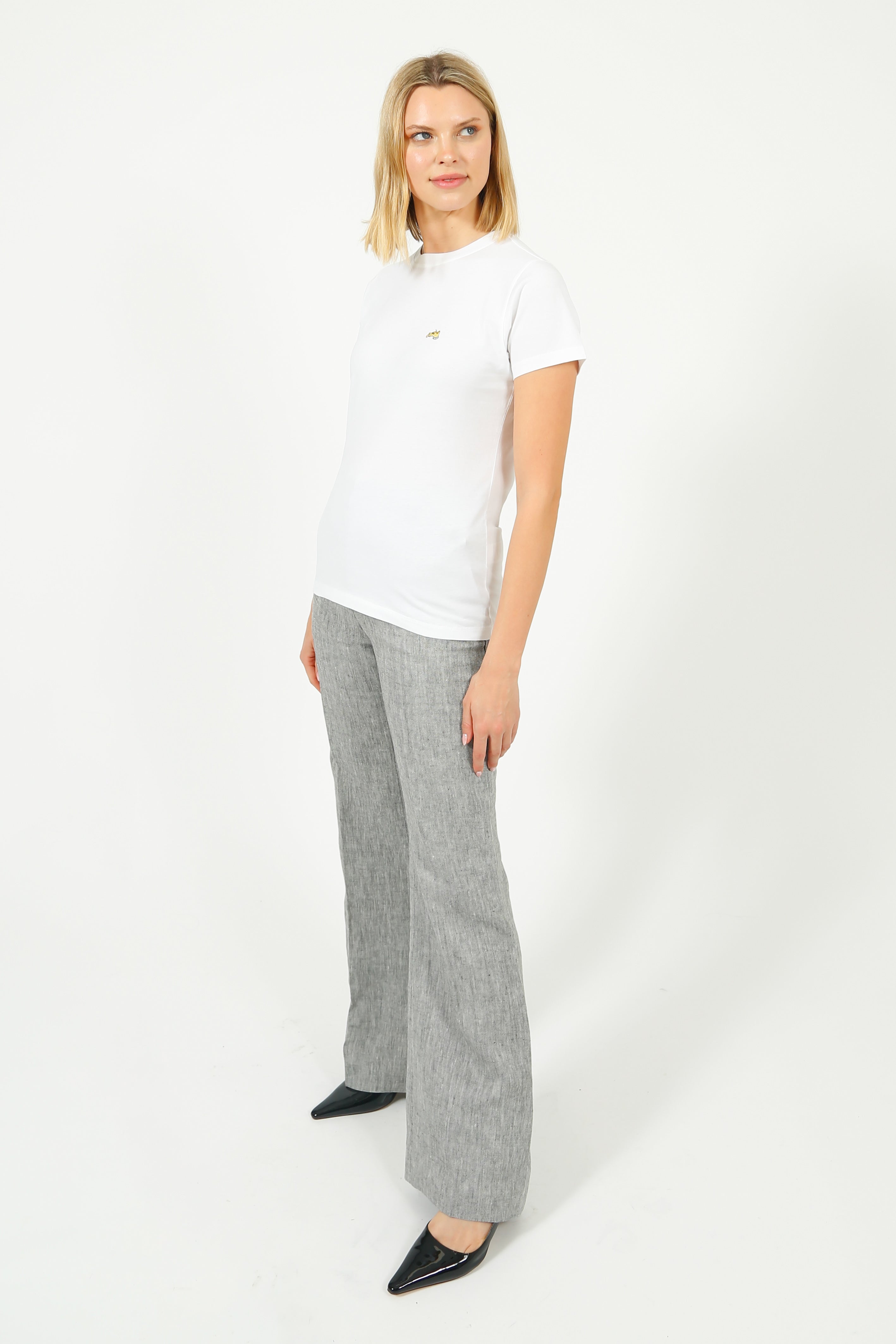 Bella Freud Slim Kim Linen Trouser in Dappled Grey