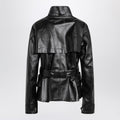 Black cotton laminated belted jacket