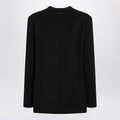 Black collarless single-breasted blazer