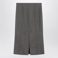 Brown and beige patterned wool midi skirt
