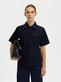 SELECTED Tora Slim SS Zip Shirt in Dk Sapphire