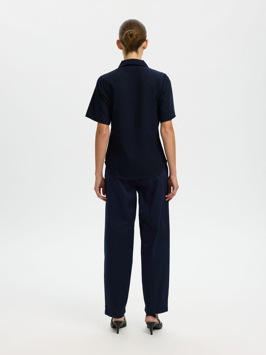 SELECTED Tora Slim SS Zip Shirt in Dk Sapphire
