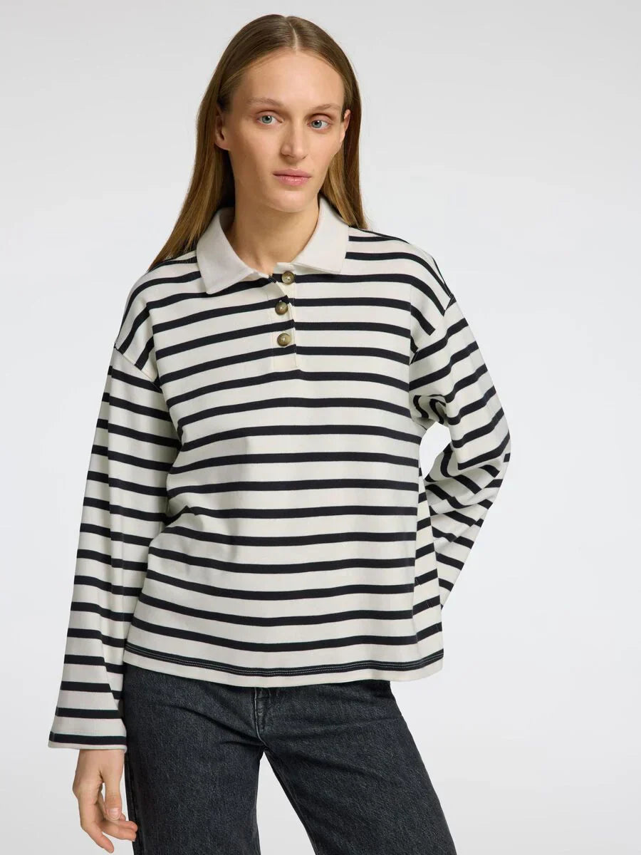 SELECTED Wada LS Stripe Collar Top in Dk Sapphire