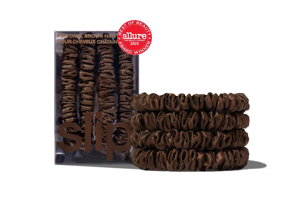 SLIP Back to Basics Pure Silk Skinny Scrunchies in Dark Brown