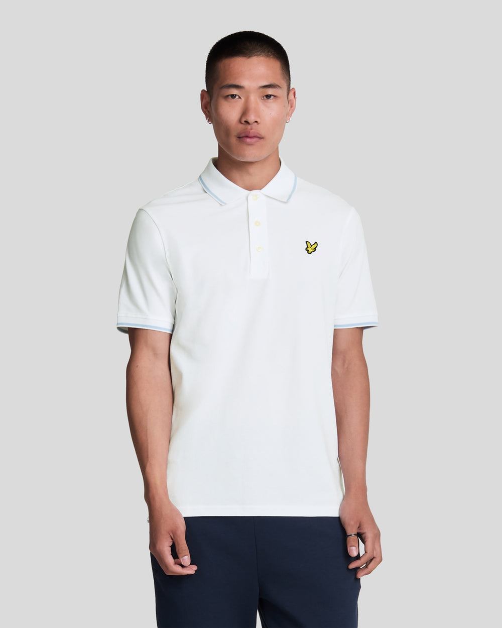 Lyle & Scott Mens Tipped Polo Shirt | White Light Blue