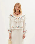 RIXO Maurine Top in Lilia Embroidery Ivory