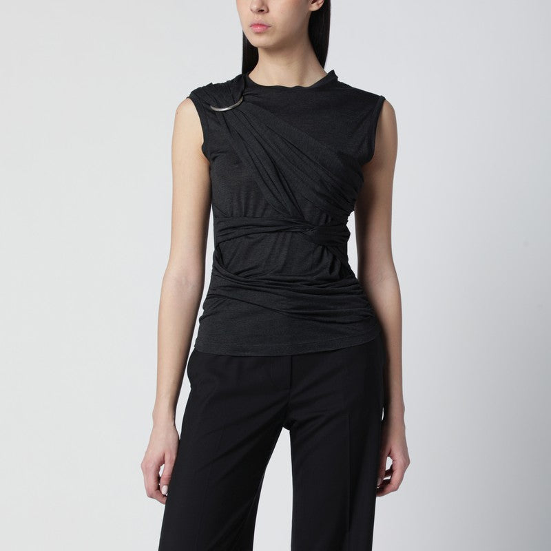 Black mélange tank top with braided details