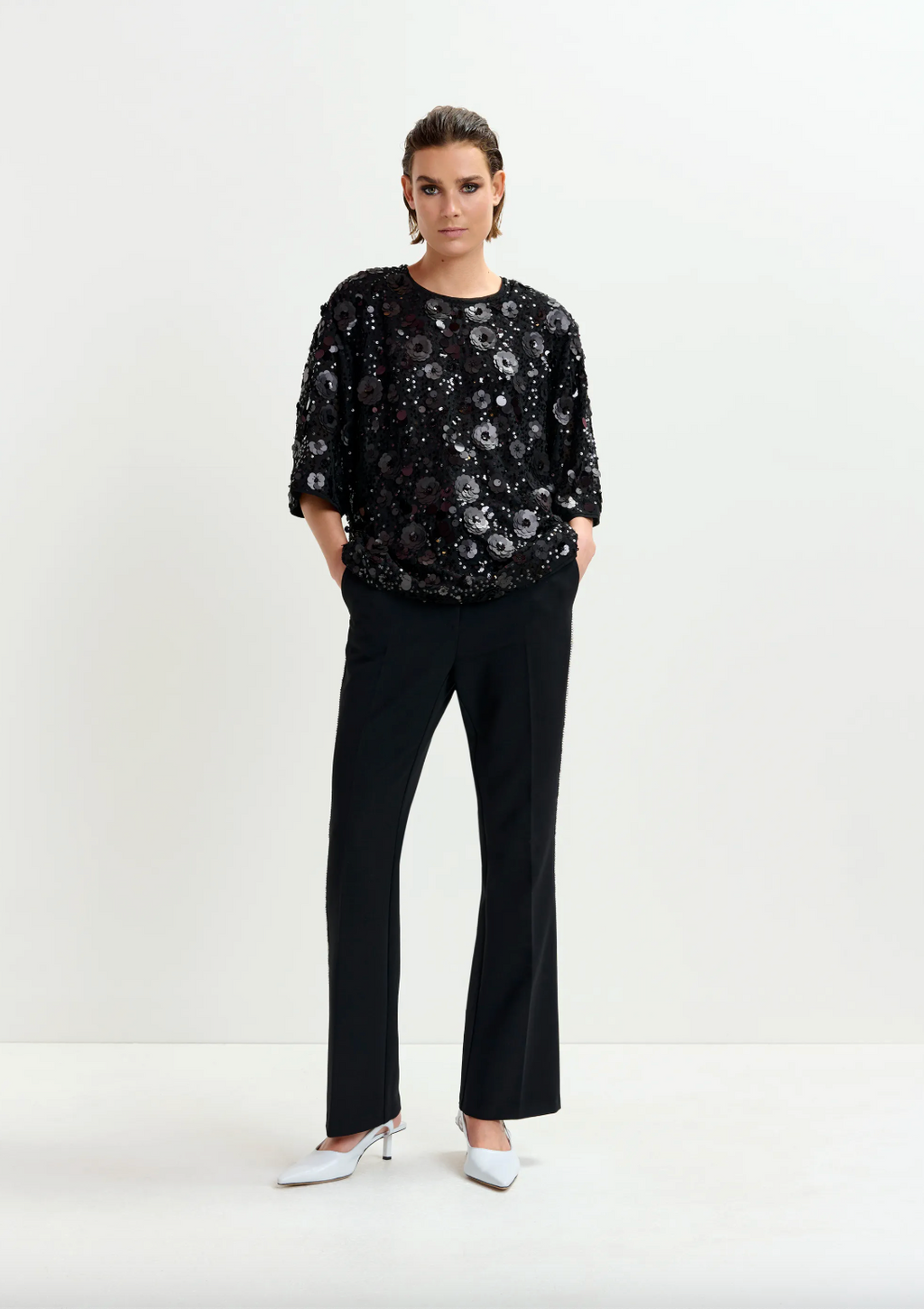 Essentiel Antwerp Isparkle Sequin Top in Black