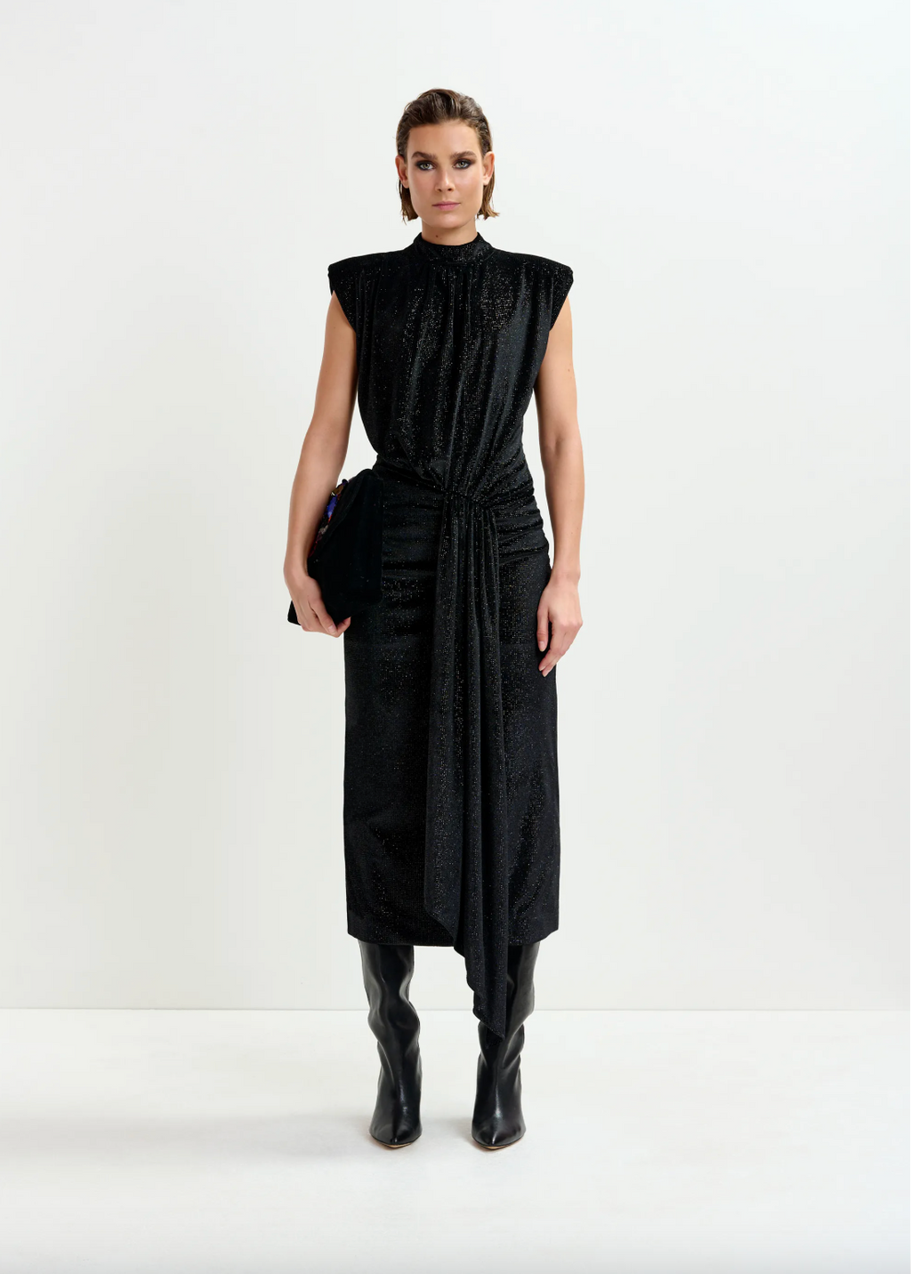 Essentiel Antwerp Inche Velvet Jersey Dress in Black