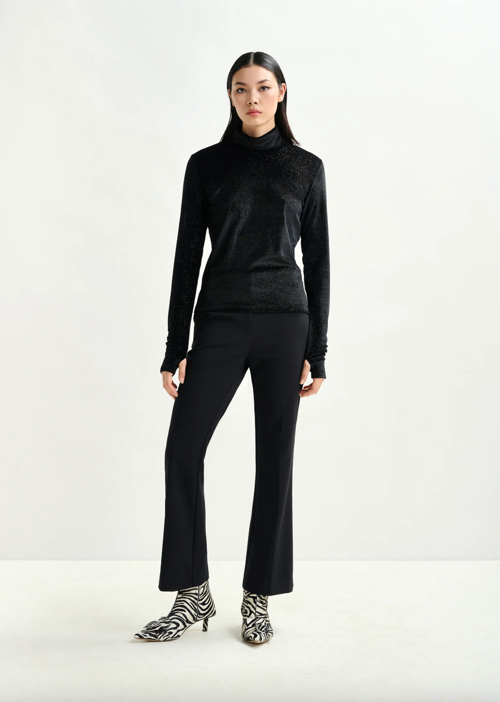 Essentiel Antwerp Indienne Velvet Jersey Top in Black