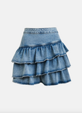 Essentiel Antwerp Ja Ruffled Denim Mini Skirt in Bright Sky
