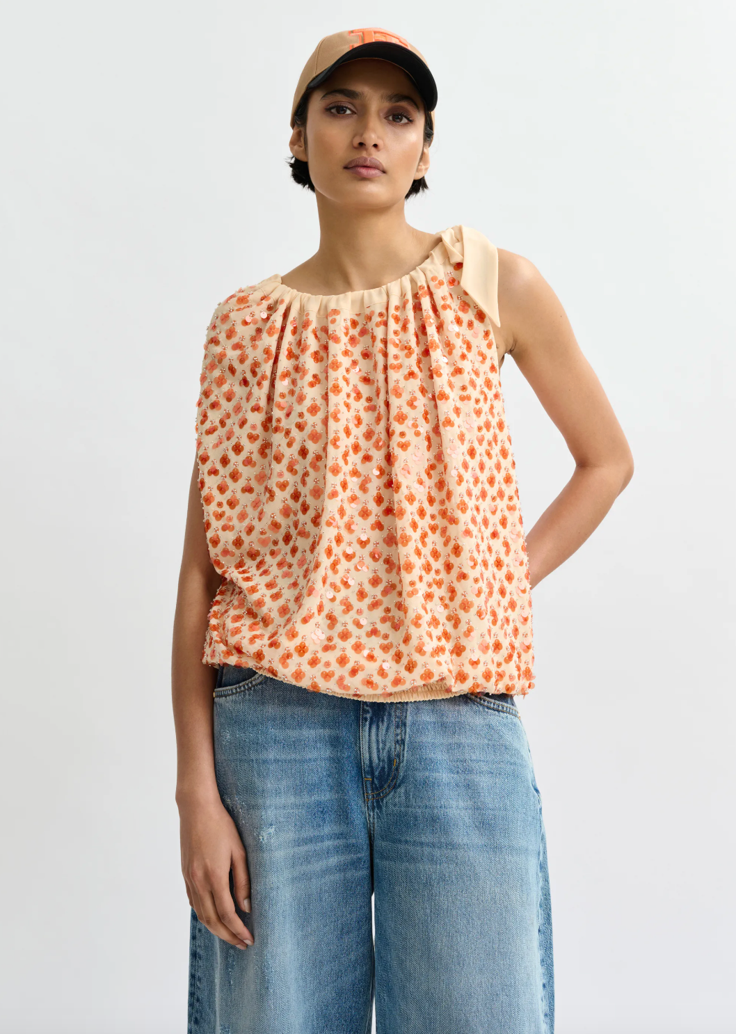 Essentiel Antwerp Jocelyn Sequin Smock Top in Off White