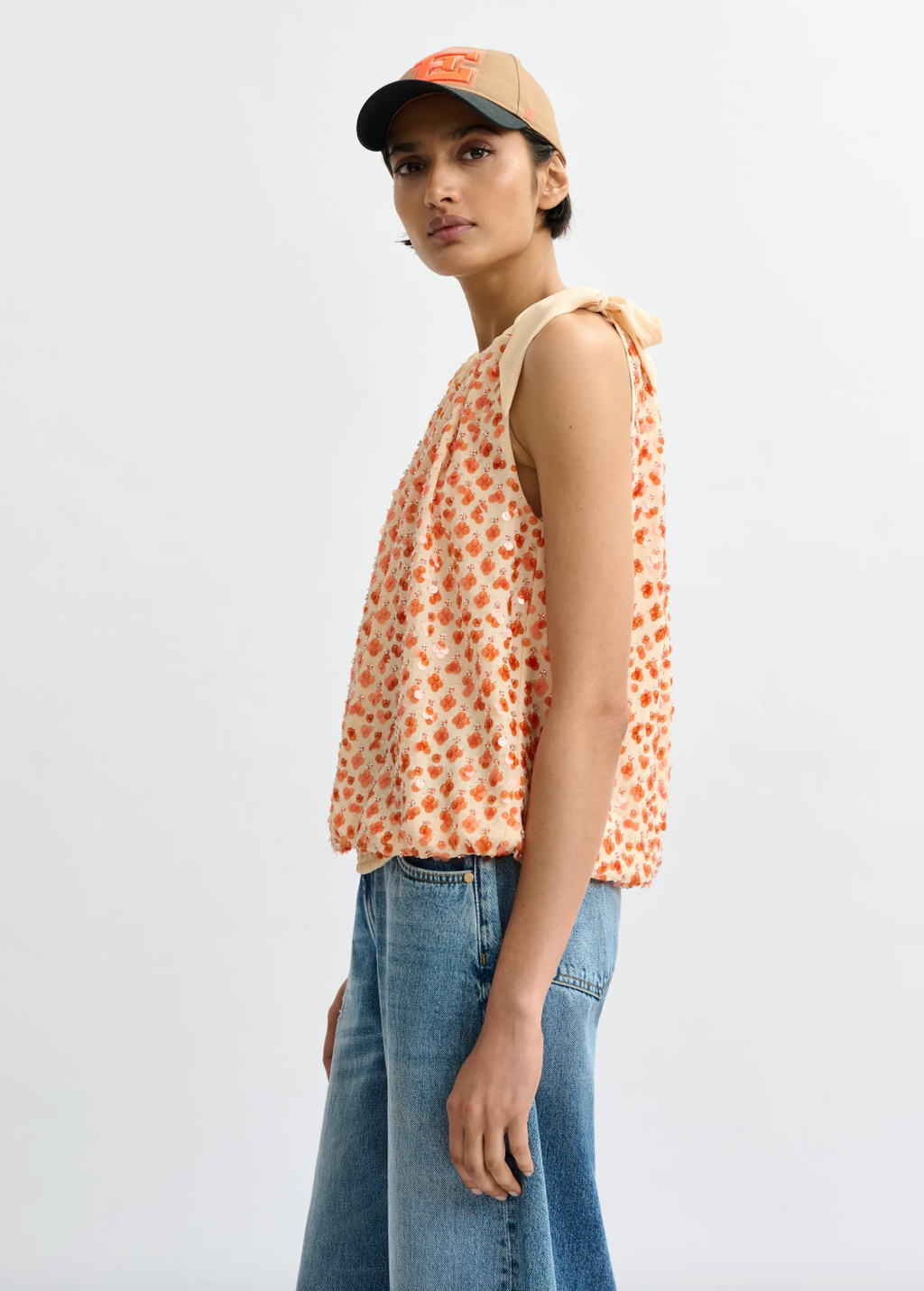 Essentiel Antwerp Jocelyn Sequin Smock Top in Off White
