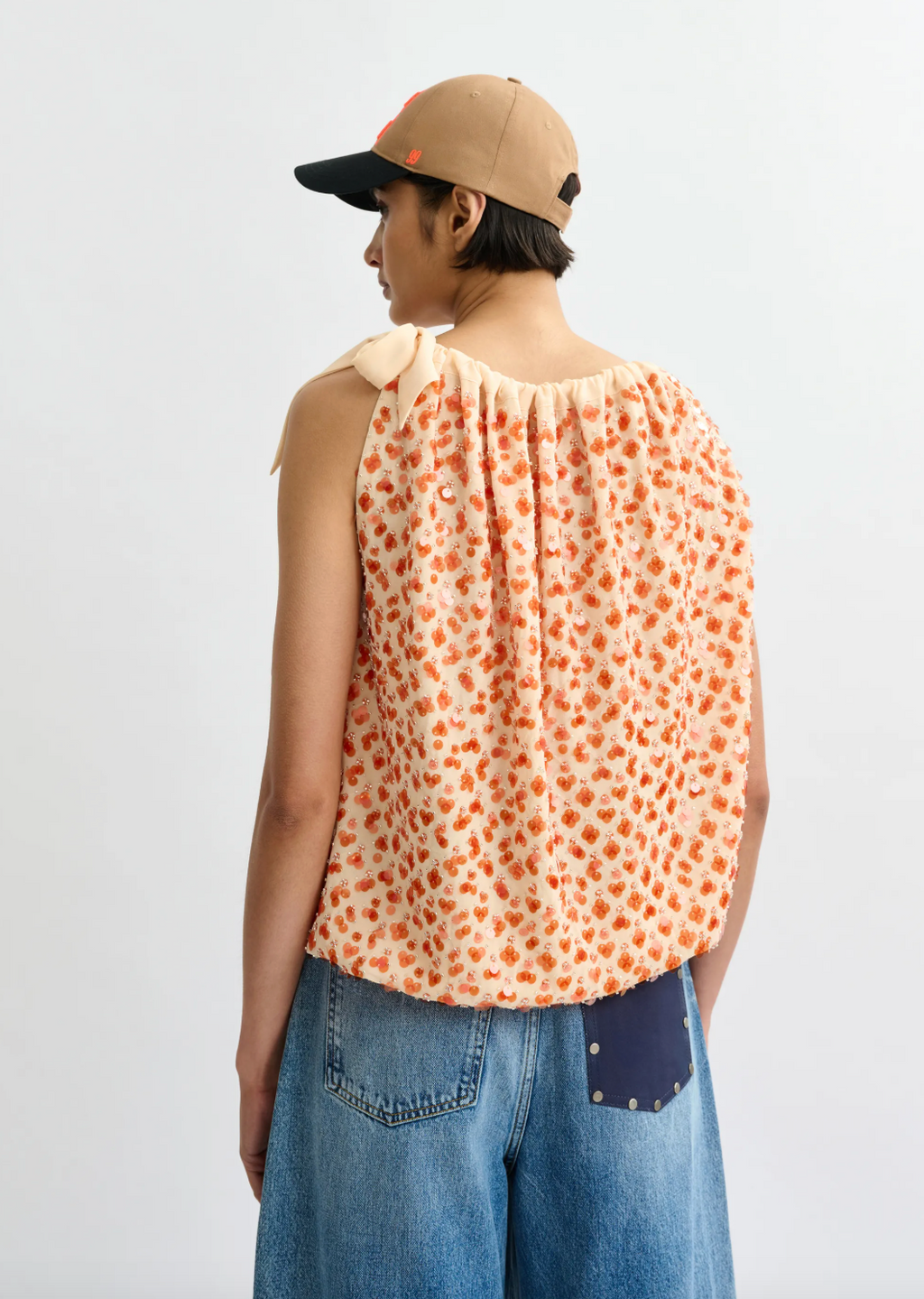 Essentiel Antwerp Jocelyn Sequin Smock Top in Off White