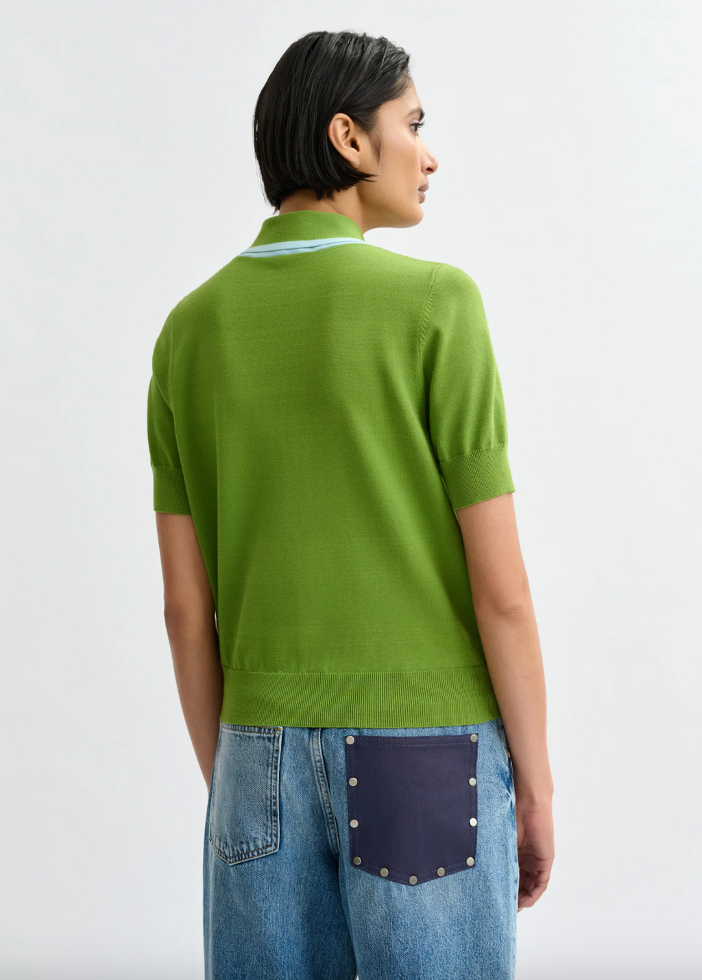 Essentiel Antwerp Jonda Contrast Colour Polo in Spirulina Green