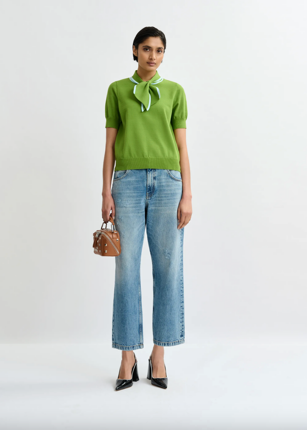 Essentiel Antwerp Jonda Contrast Colour Polo in Spirulina Green