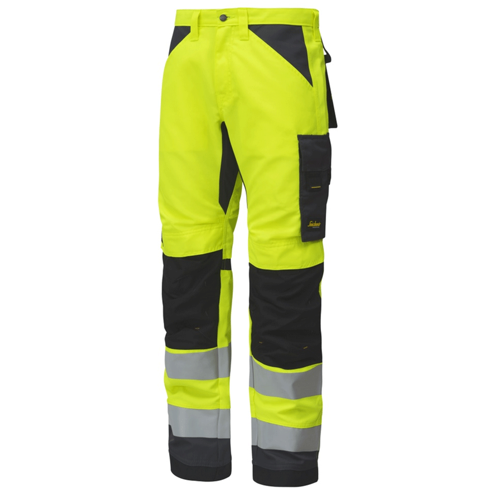 Snickers 6331 AllroundWork, Hi-Vis Work Trousers+ CL2 Hi-Vis Yellow / Steel Grey / 35" Waist - 35" Leg - Snickers Size 150