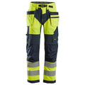 Snickers 6932 FlexiWork Hi-Vis Work Trousers Holster Pockets CL2 Yellow 36" Waist - 37" Leg - Snickers Size 252