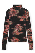 Ganni Printed Shiny Jersey Turtleneck