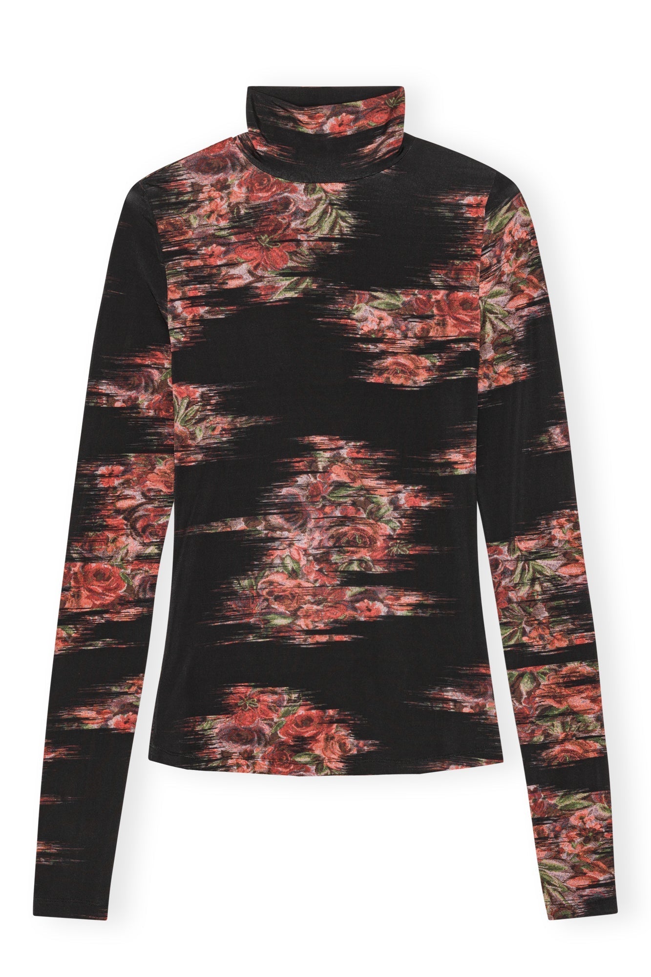 Ganni Printed Shiny Jersey Turtleneck