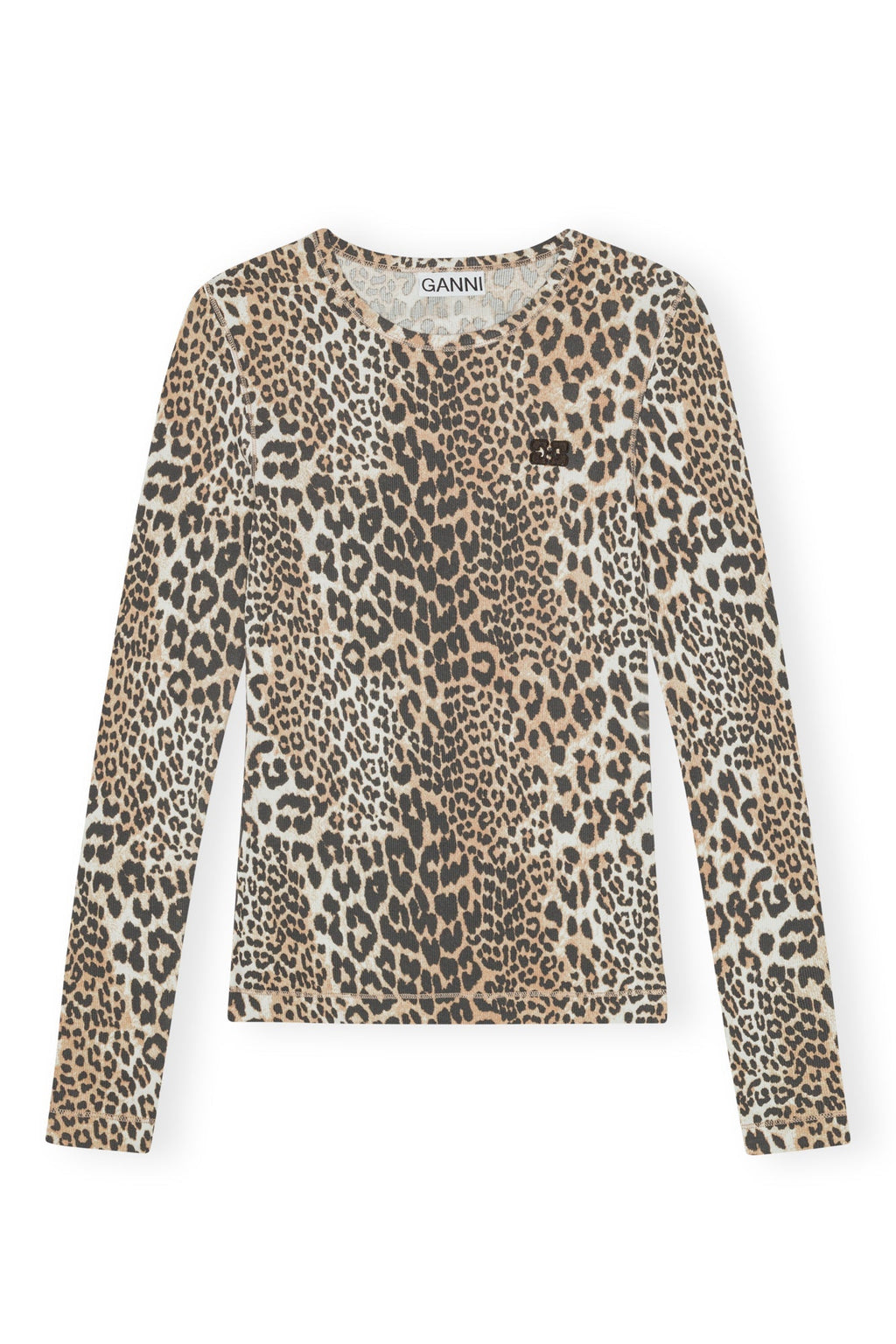 Ganni Soft Cotton Rib Leopard Long Sleeve