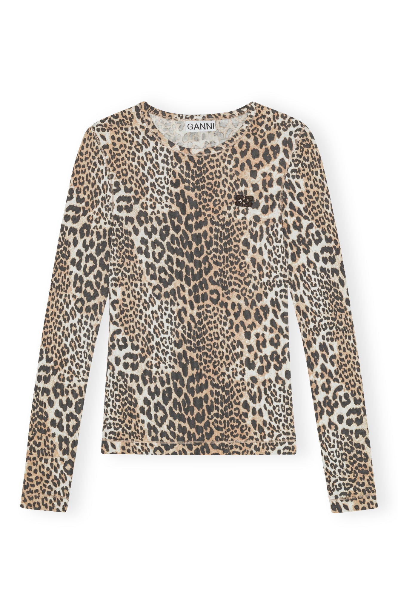 Ganni Soft Cotton Rib Leopard Long Sleeve