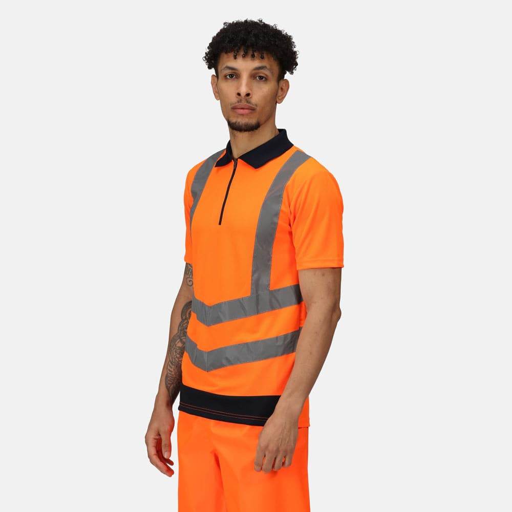 Regatta TRS189 Pro Hi-Vis Short Sleeve Polo Shirt Orange/Navy Large
