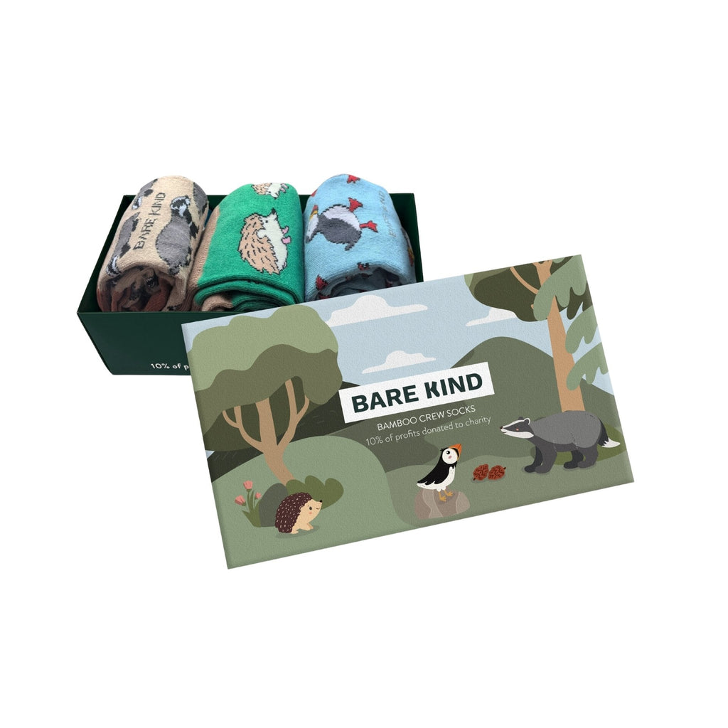 Bare Kind UK Wildlife Bamboo Socks Gift Box | 3 Pack