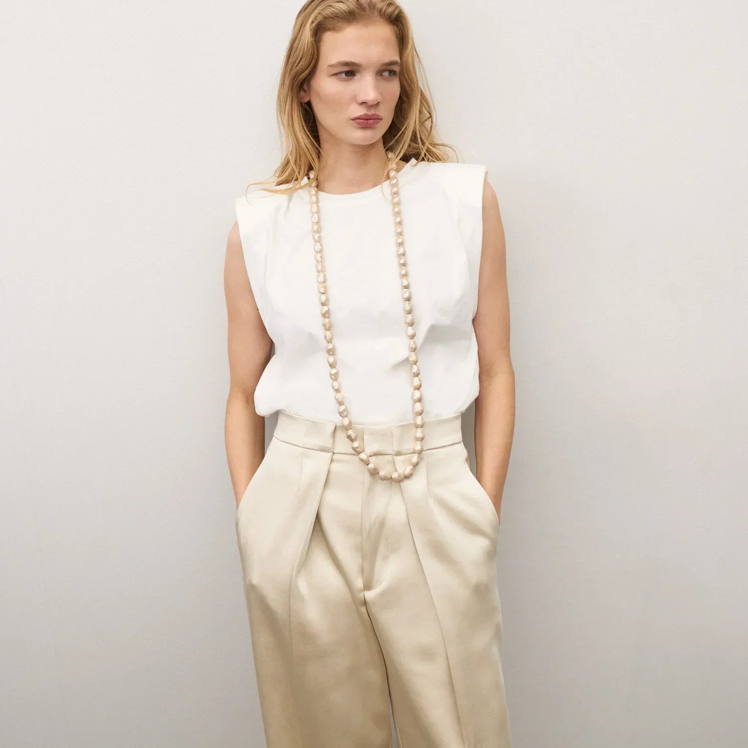 Vanessa Baroni Long  Organic Pearl Necklace in Champagne