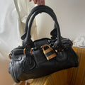 Vintage Classic Regular Size Black Leather Chloé Paddington Bag with Brass-toned Hardware