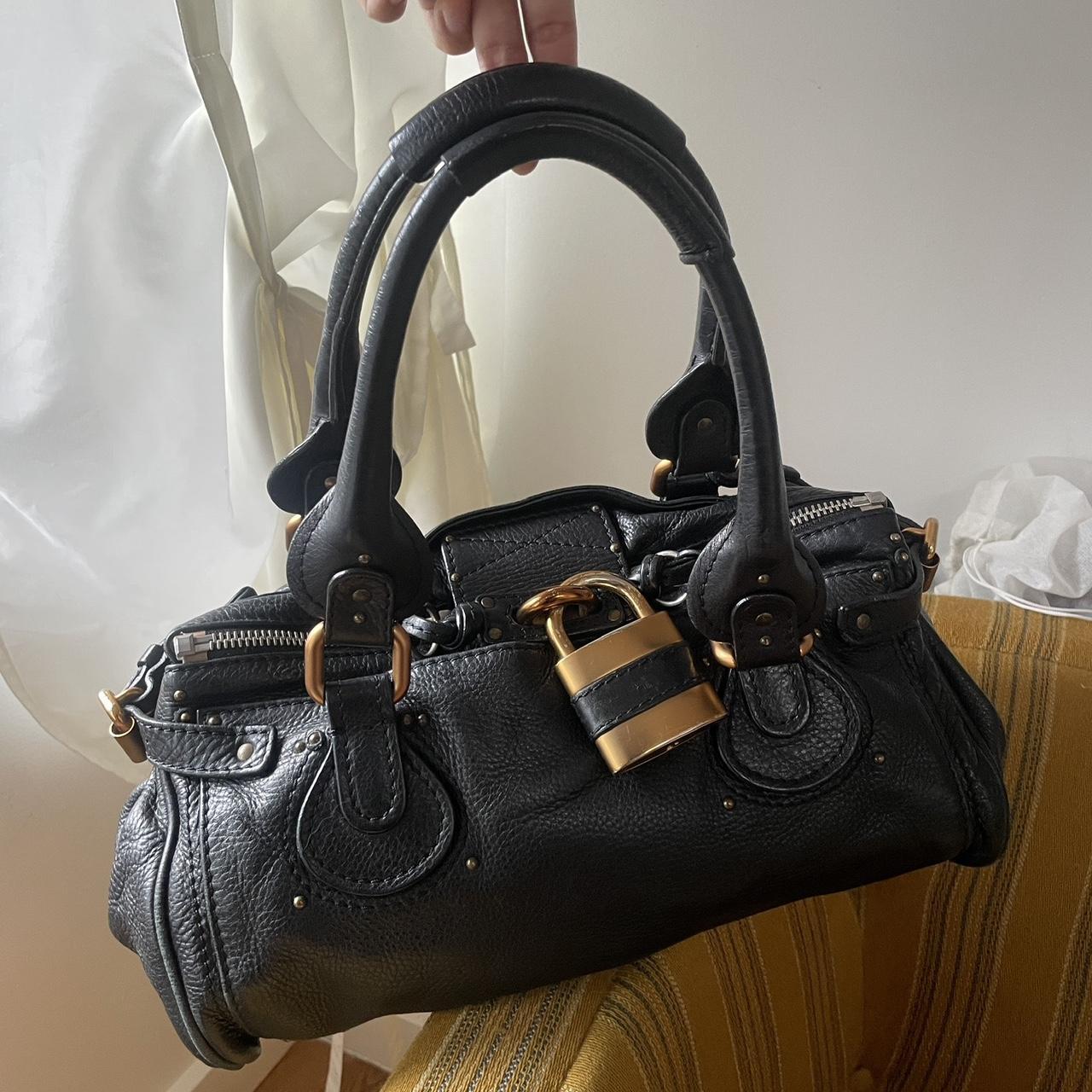 Vintage Classic Regular Size Black Leather Chloé Paddington Bag with Brass-toned Hardware