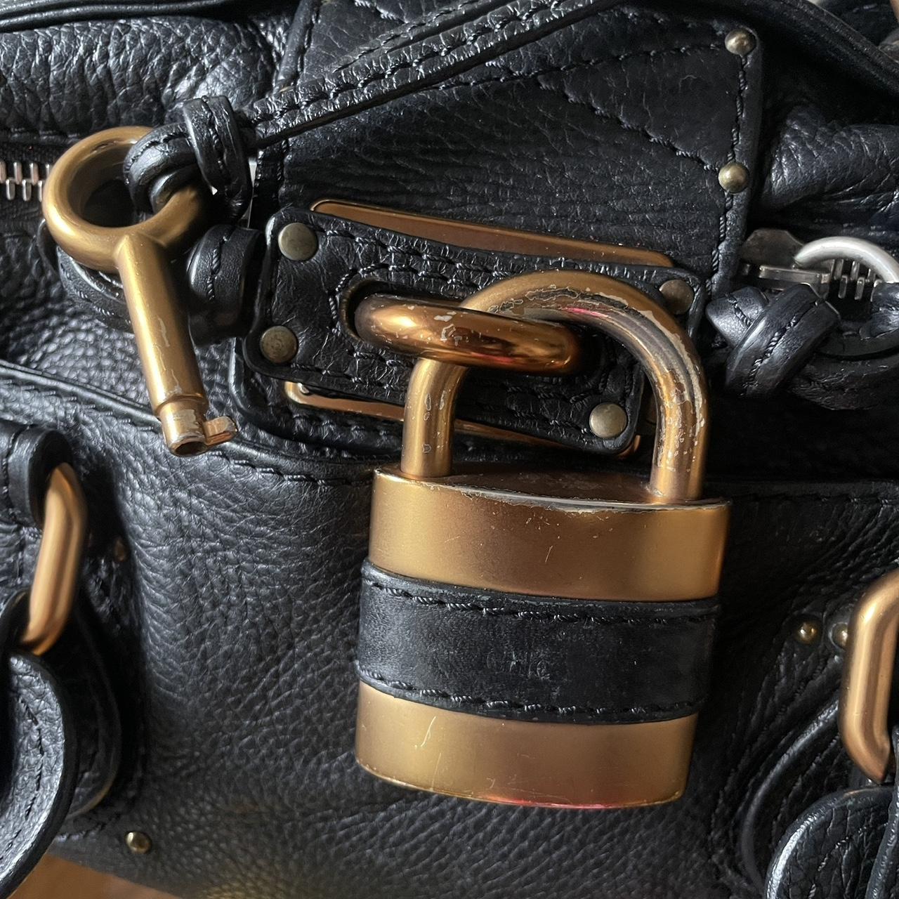 Vintage Classic Regular Size Black Leather Chloé Paddington Bag with Brass-toned Hardware