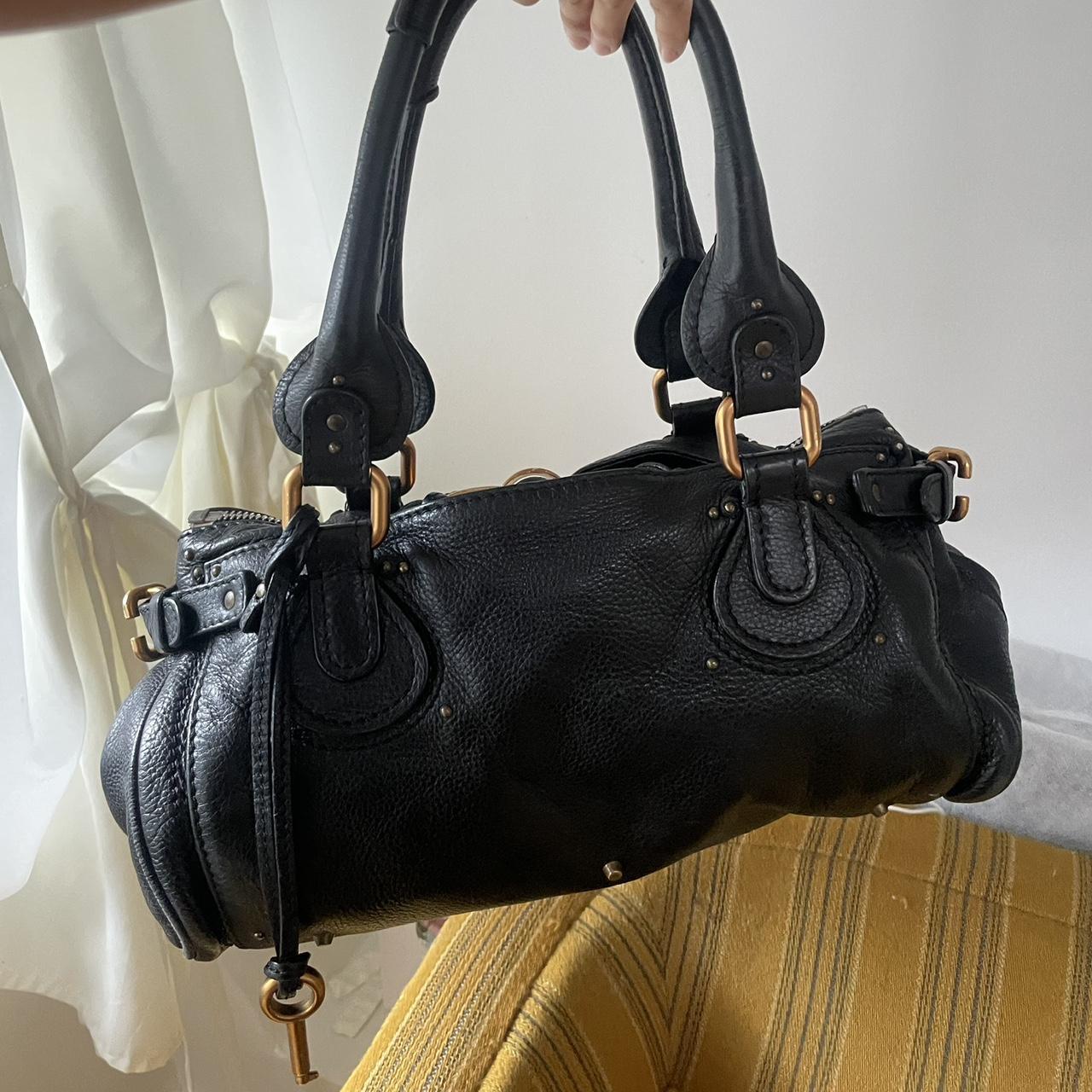 Vintage Classic Regular Size Black Leather Chloé Paddington Bag with Brass-toned Hardware