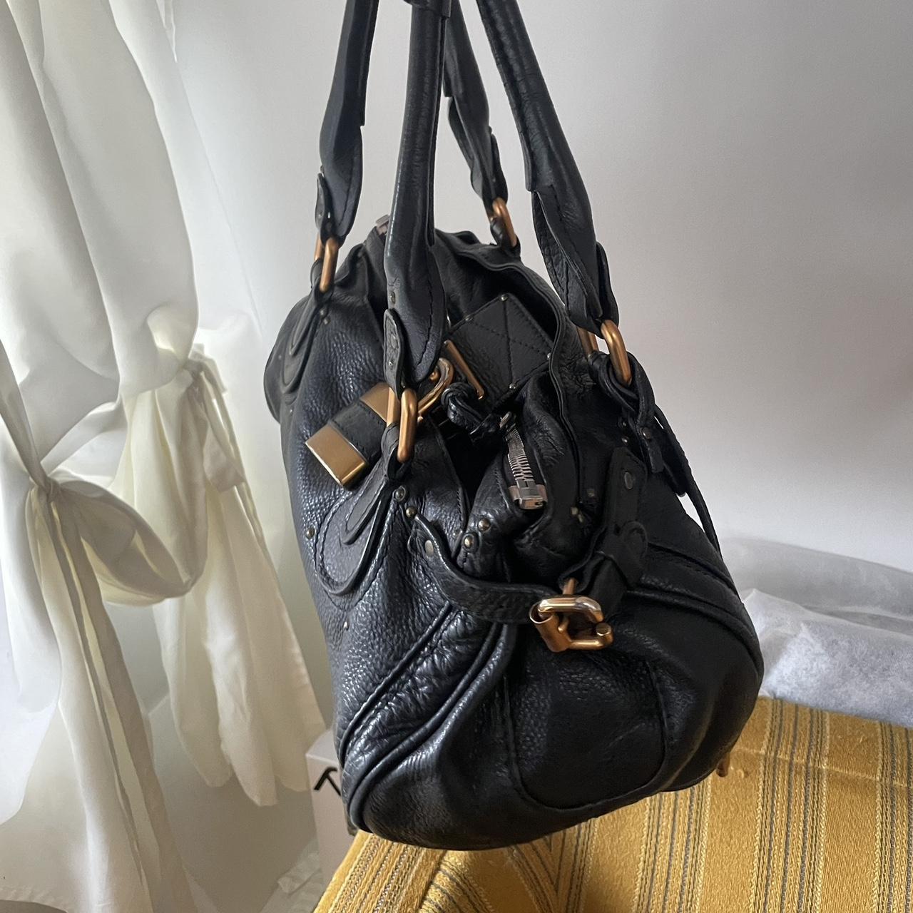 Vintage Classic Regular Size Black Leather Chloé Paddington Bag with Brass-toned Hardware