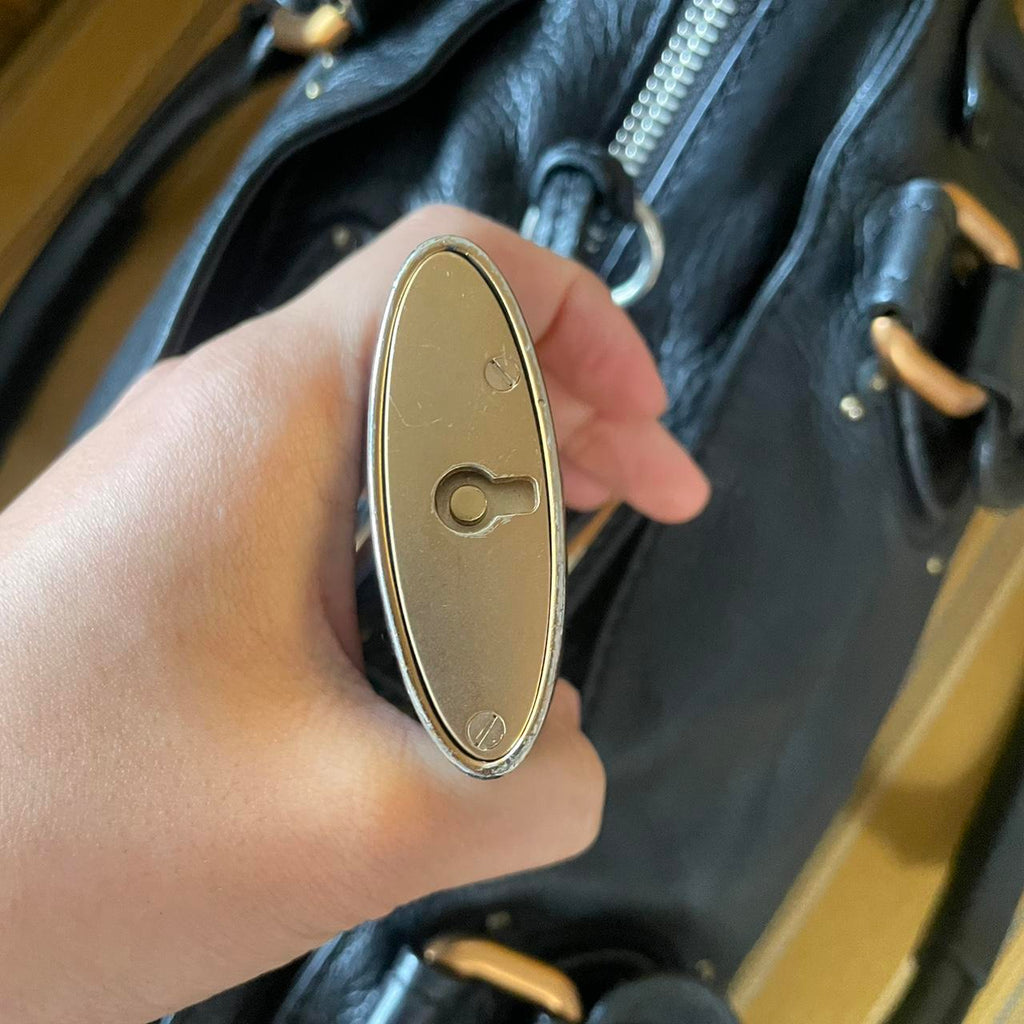 Vintage Classic Regular Size Black Leather Chloé Paddington Bag with Brass-toned Hardware