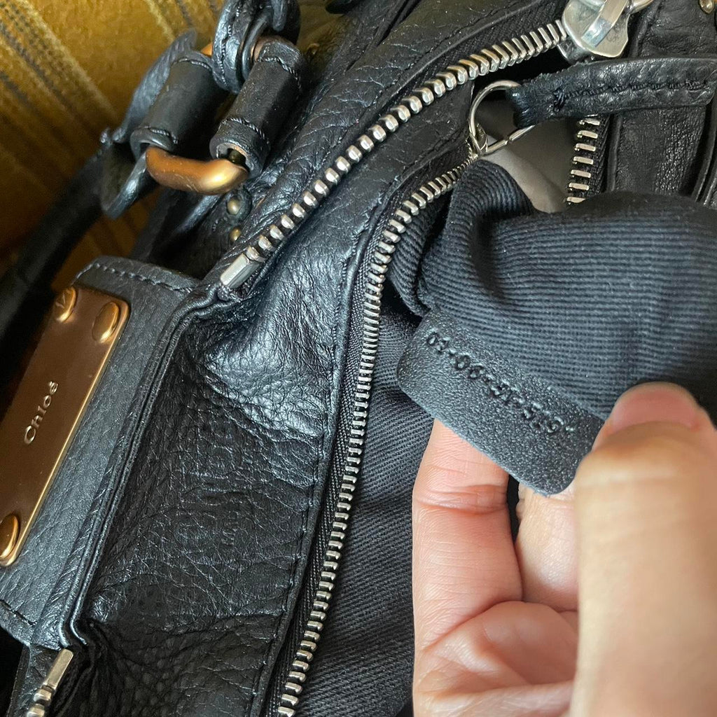 Vintage Classic Regular Size Black Leather Chloé Paddington Bag with Brass-toned Hardware