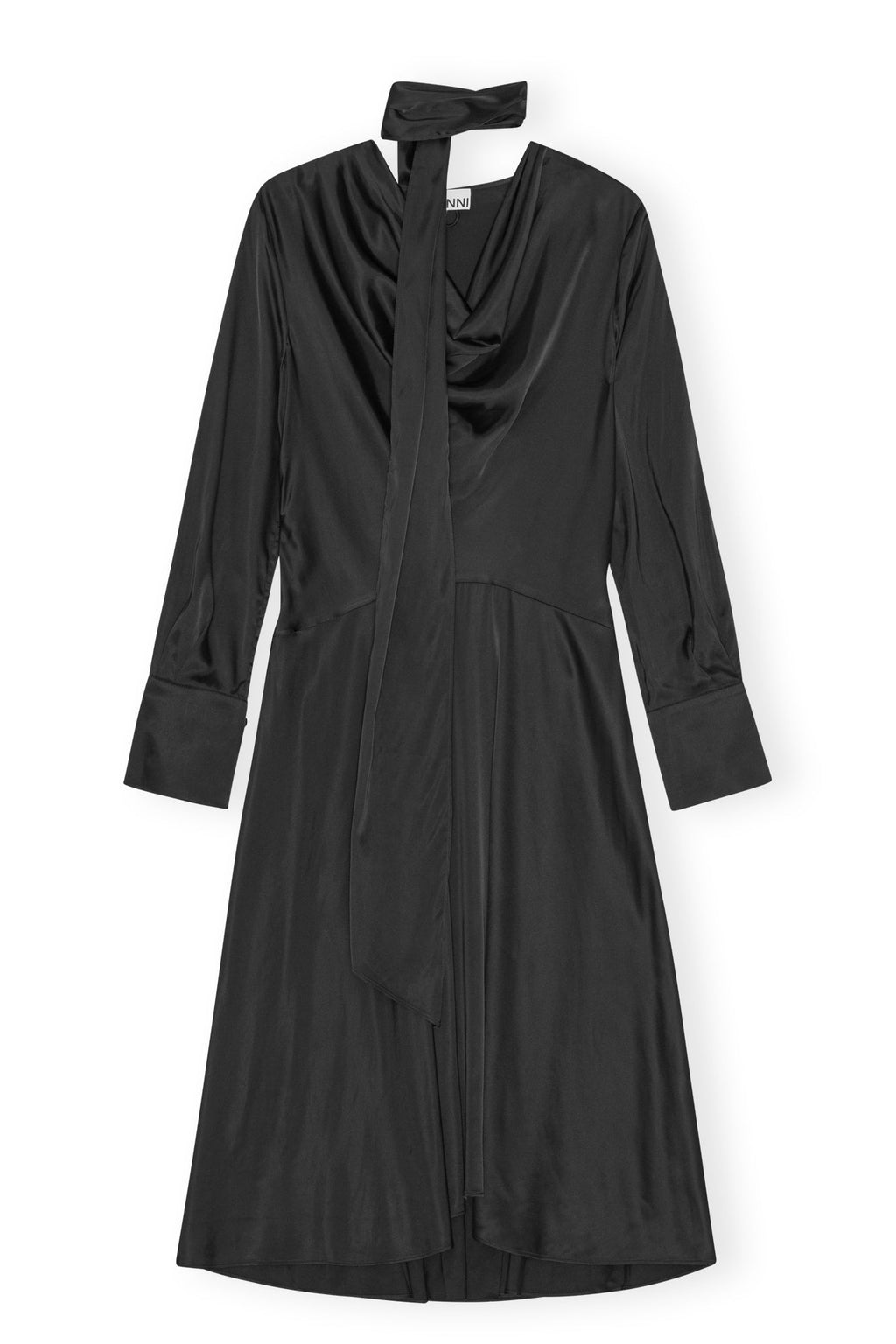 Ganni Solid Stretch Satin Cowl Scarf Midi Dress