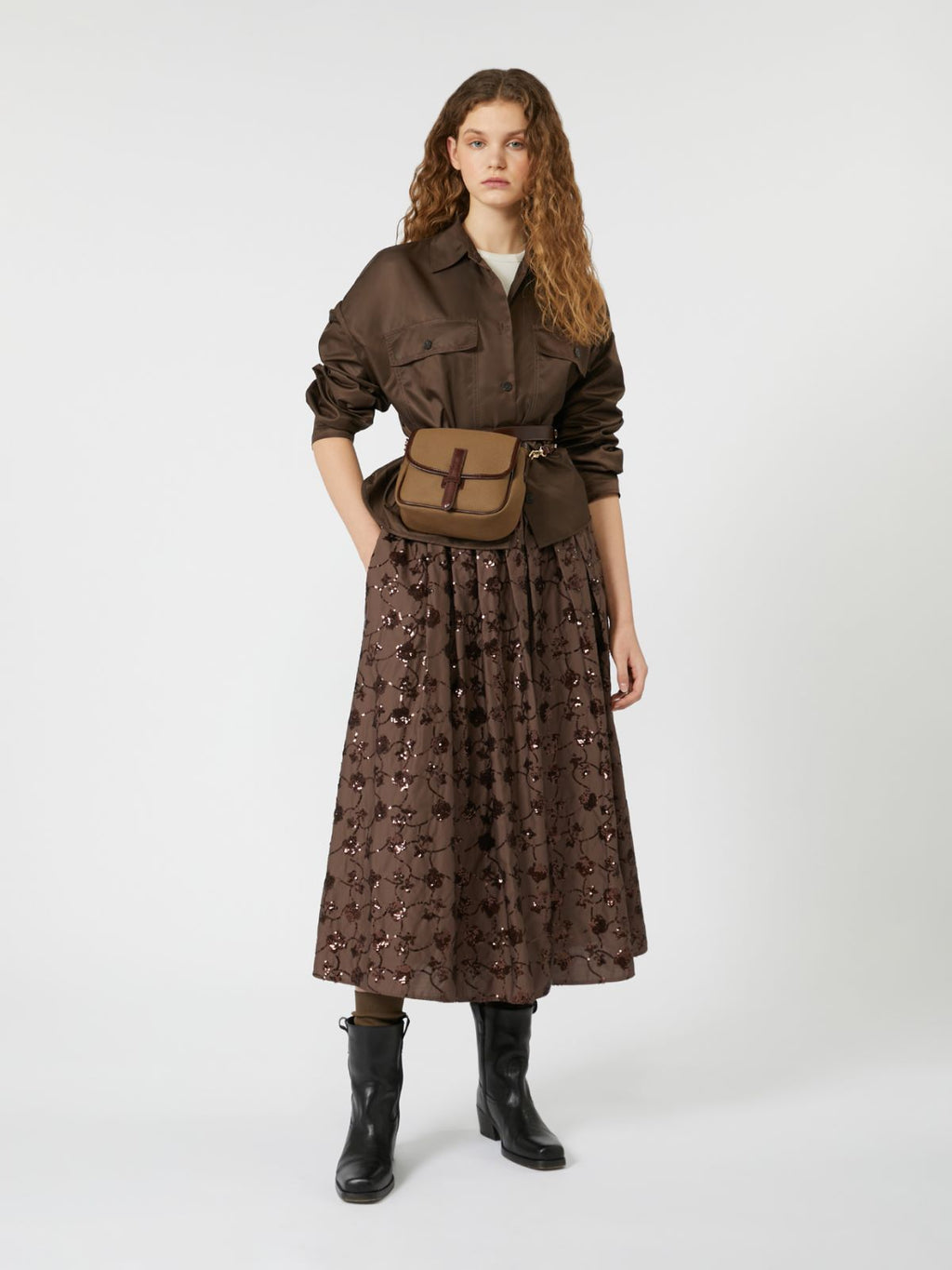 Weekend Max Mara Tempra Embellished Skirt in Chocolate