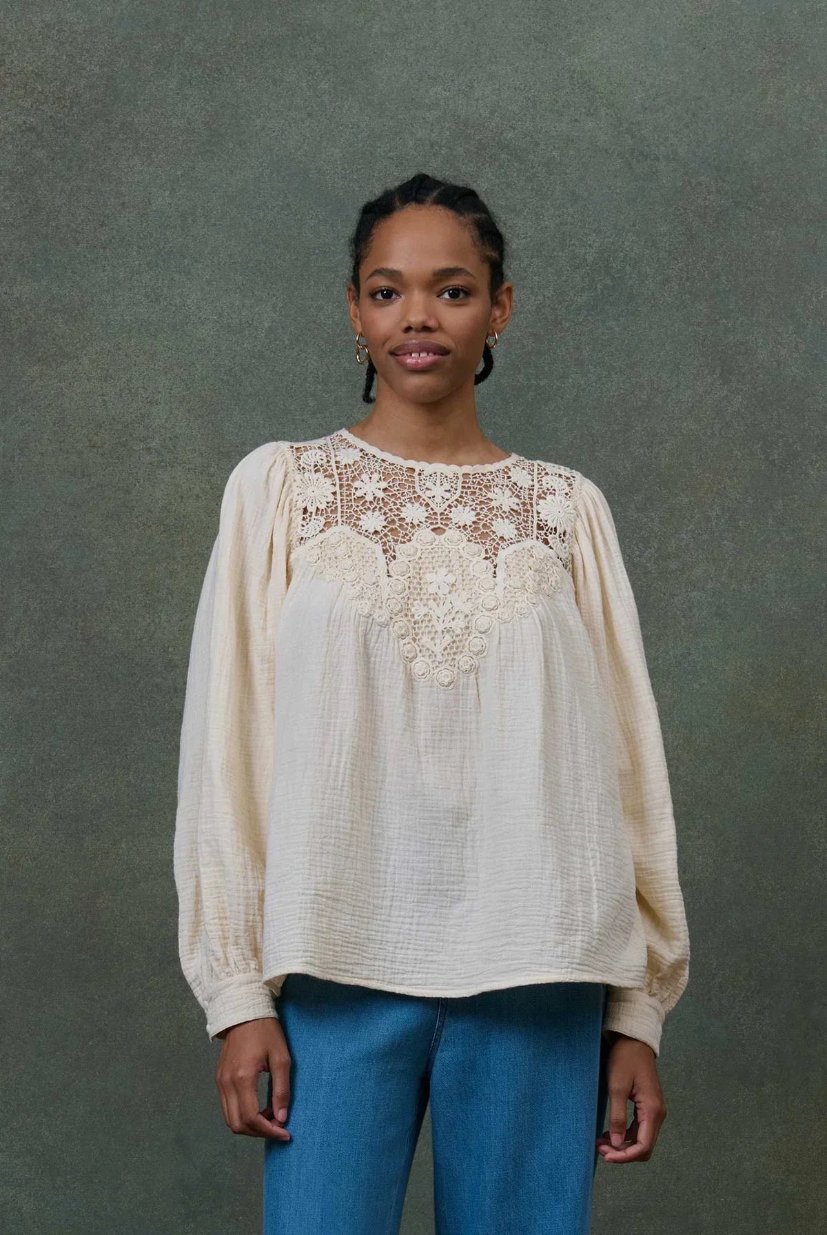 Louise Misha Riya Gauze Blouse in Cream