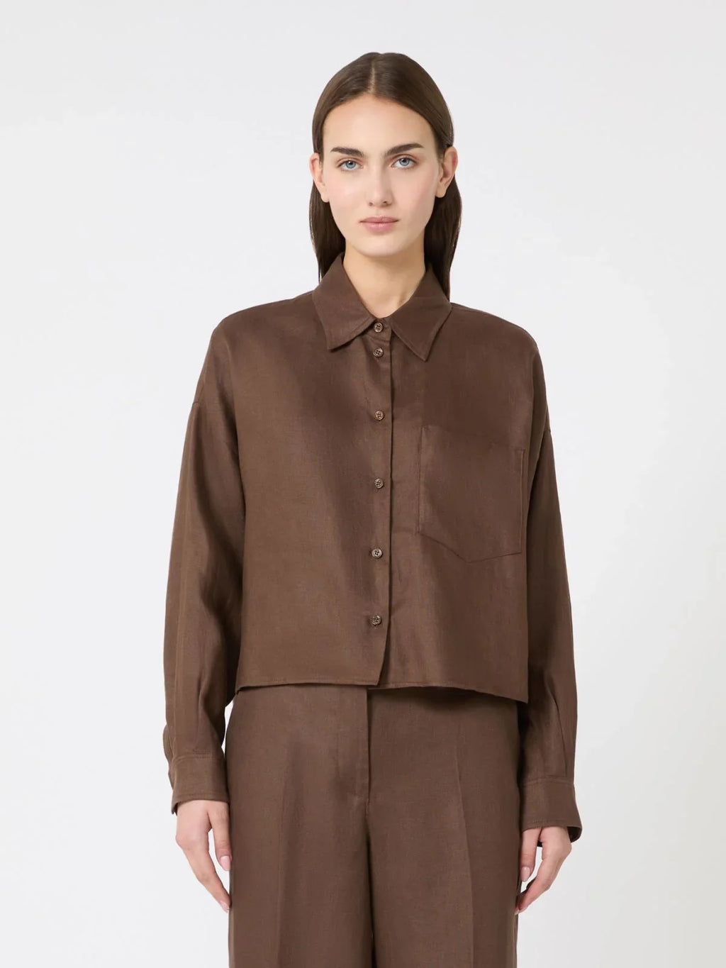 Weekend Maxmara Capo Linen Shirt in Chocolate
