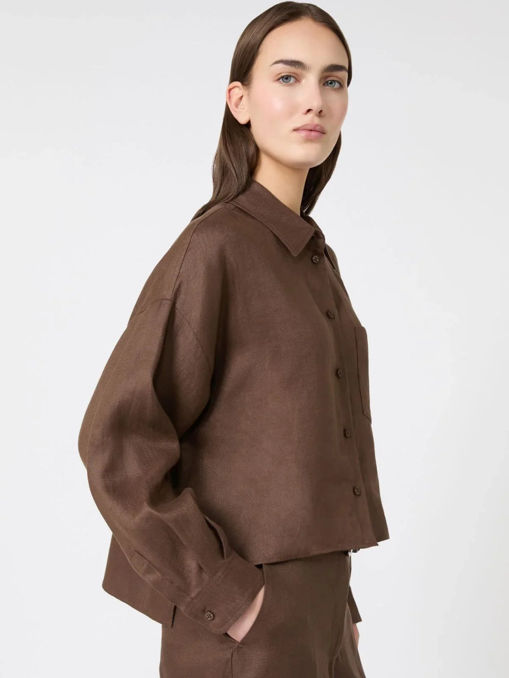 Weekend Maxmara Capo Linen Shirt in Chocolate