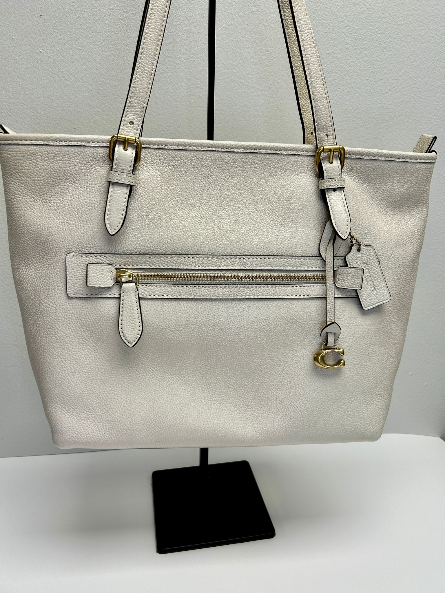 Coach Polished Pebble Leather Taylor Tote with C Dangle Charm