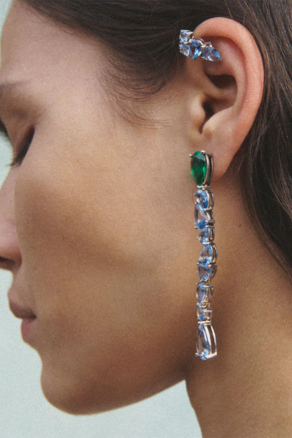 Completed Works Earrings Blue Spinel and Emerald Zirconia Drop Earrings