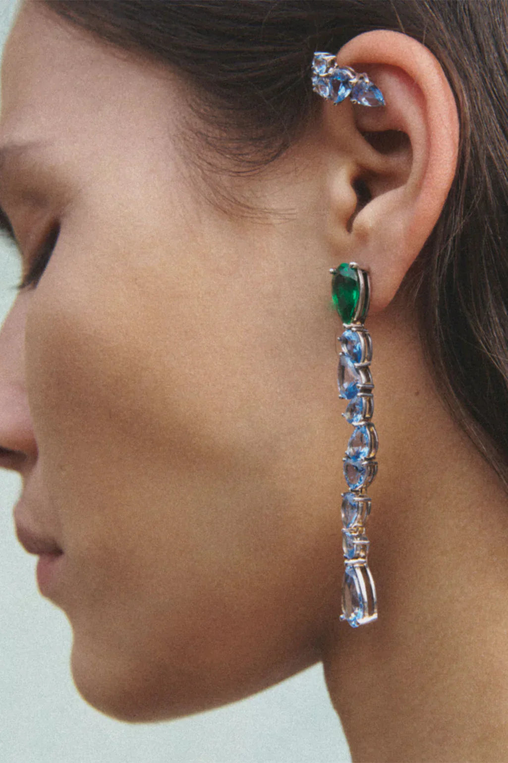 Completed Works Earrings Blue Spinel and Emerald Zirconia Drop Earrings