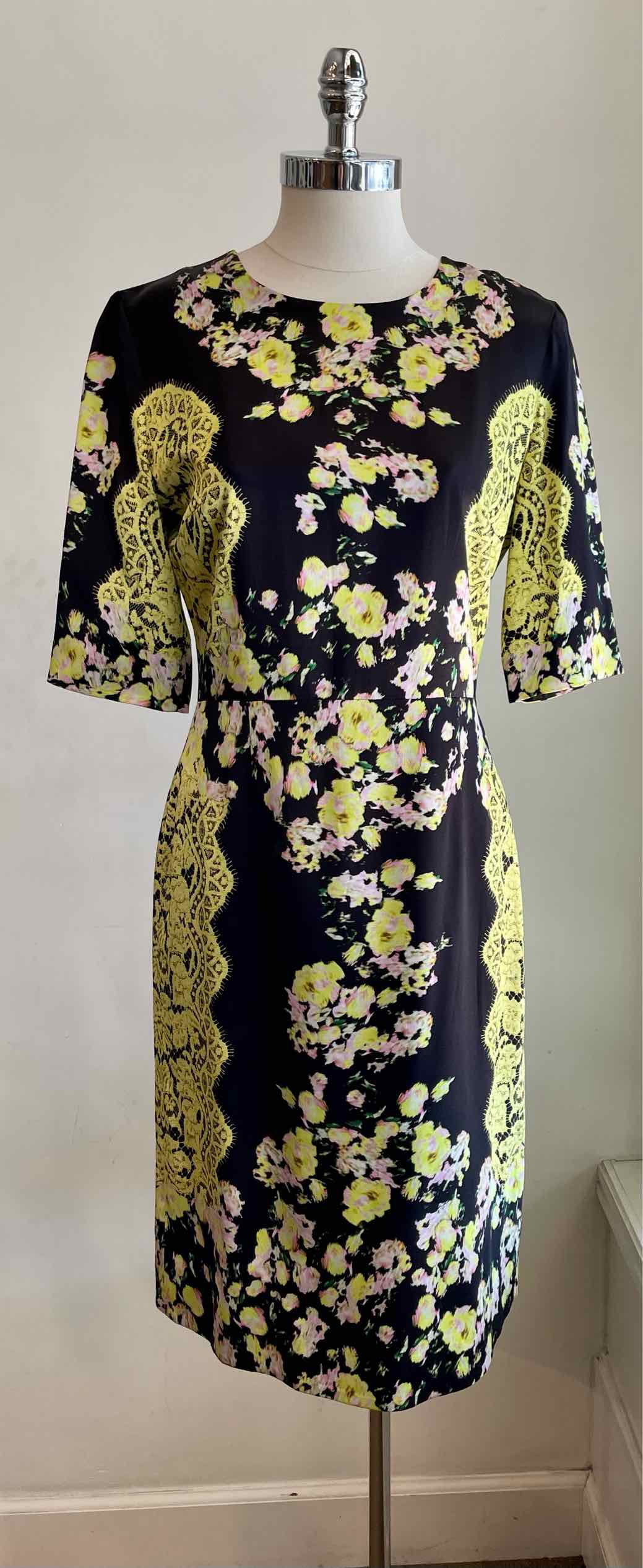 ERDEM Size 8 Black & Yellow Dress