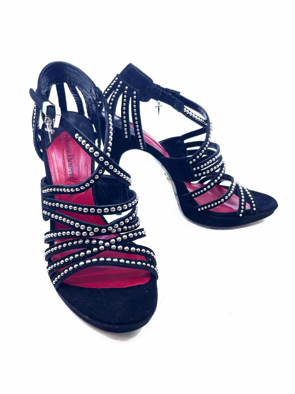 CESARE PACIOTTI Size 7 Black Suede Studs Sandals